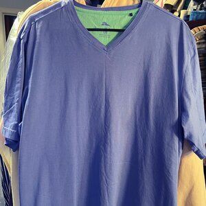 Tommy Bahama 100% Supima Cotton Blue V-Neck Tee T-Shirt SZ Large